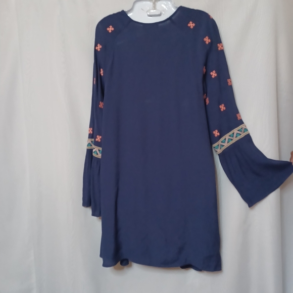 SUGAR + LIPS Navy Blue Embroidered Dress With Long Bell Sleeves. Size S - Picture 10 of 15